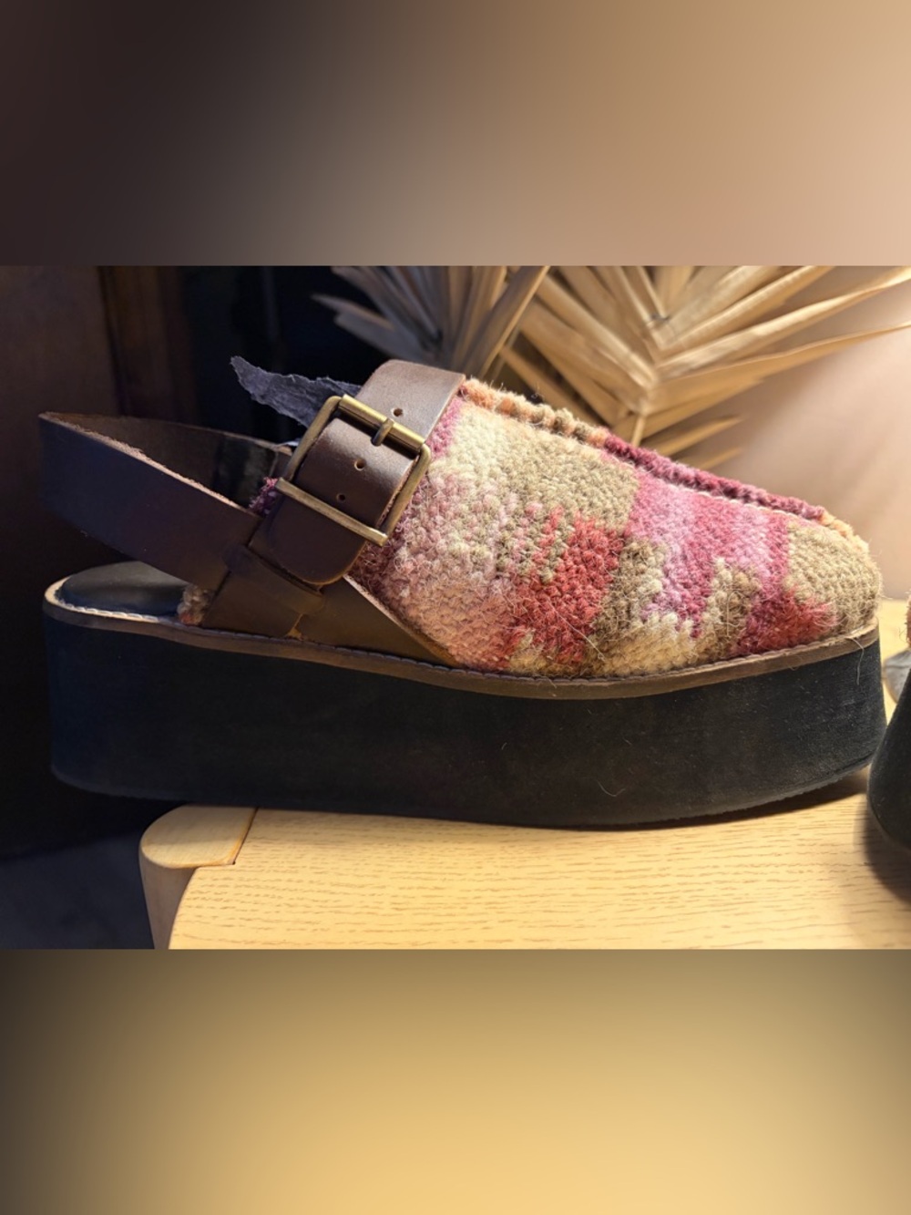 Free People Brown Leather & Multi-Color Wool Astrid Platform Mules